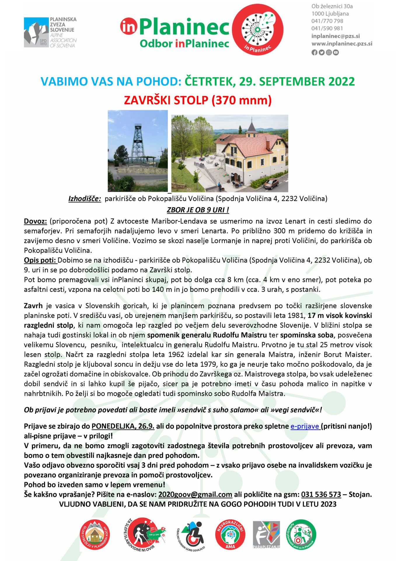 VABILO ZAVRŠKI STOLP